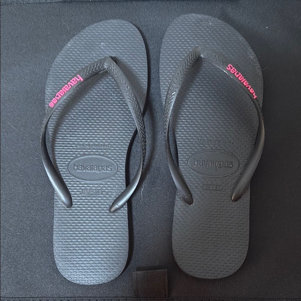 Havaianas Black Flip Flops with Pink Accents